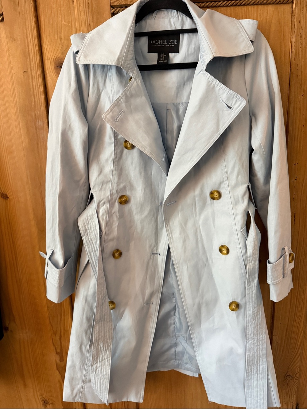 Rachel Zoe Light Blue Double-Breasted Trench Coat